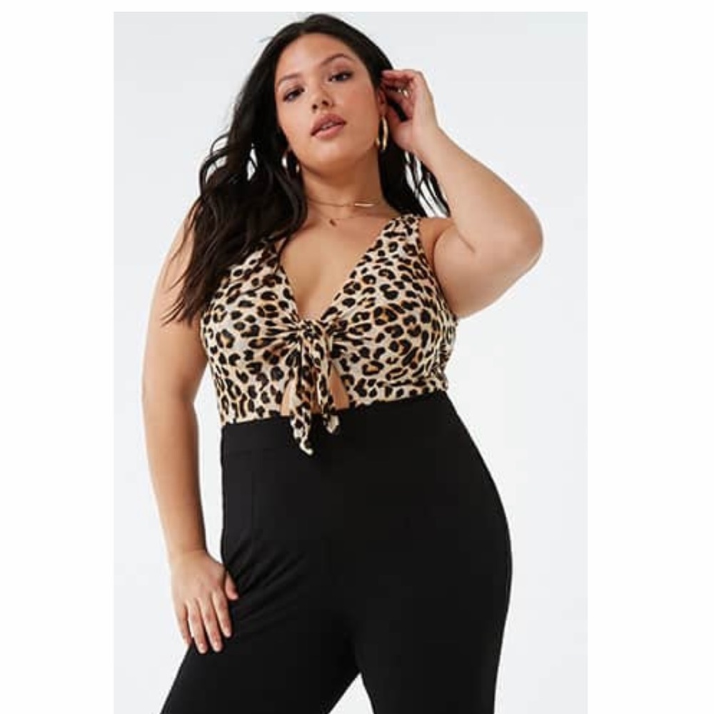 Plus Size Contrast Leopard Print Jumpsuit